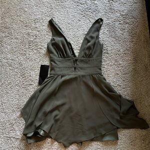 Bebe Olive Green Plunge Mini Dress
